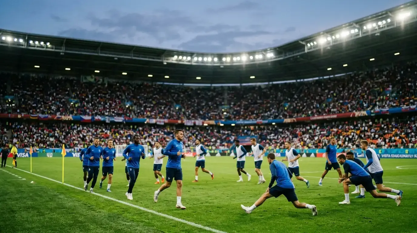 Piłkarze rozgrzewający się na murawie przed wieczornym meczem fazy pucharowej Mundialu 2026