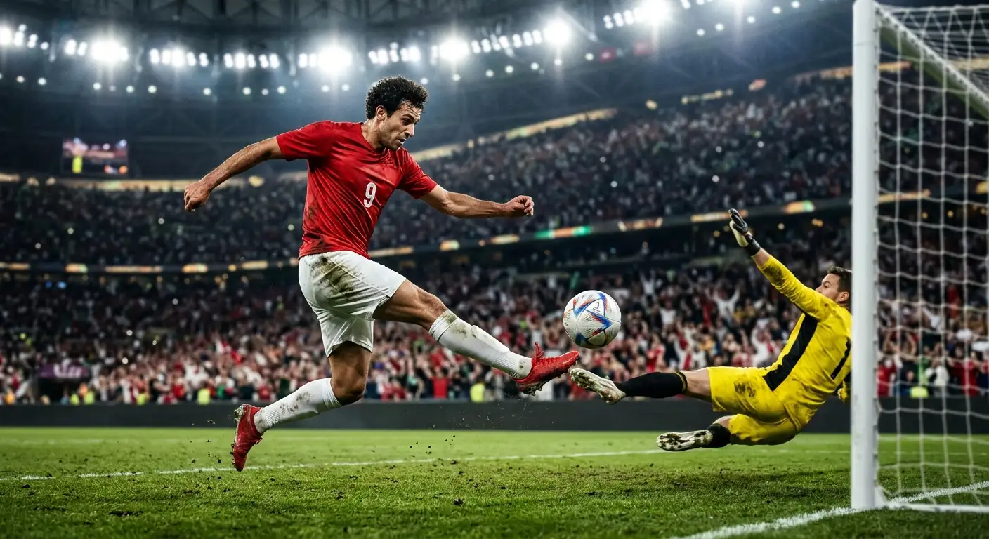 Ferran Torres strzela gola w 106. minucie finału — moment decydujący, piłka w locie, bramkarz bez szans