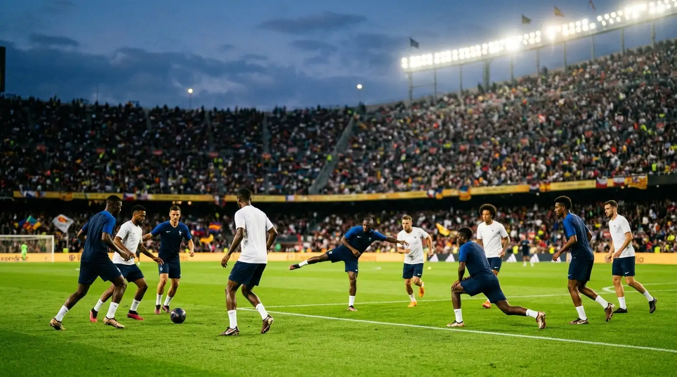 Piłkarze rozgrzewający się na murawie przed wieczornym meczem fazy pucharowej Mundialu 2026